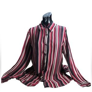 Vintage 100% Silk Striped Notations Professional Button-down Blouse
